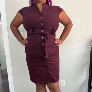 New York & Company Burgundy Knee-Length Dress